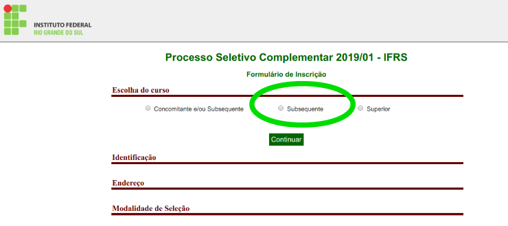 Processo Seletivo Eletrotécnica inscrição modalidade
